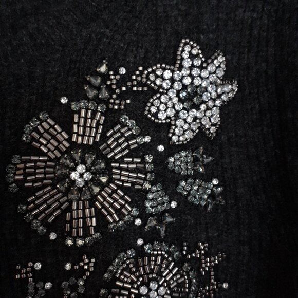 Boden Fireworks Embellished Ribbed Cardigan Rhinestone Wool Alpaca Gray Size M - Picture 8 of 15